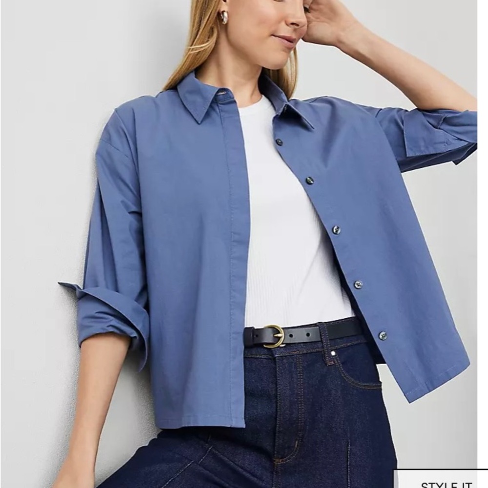 Ann Taylor Precious sapphire weekend Collection long Sleeve Button Down Shirt